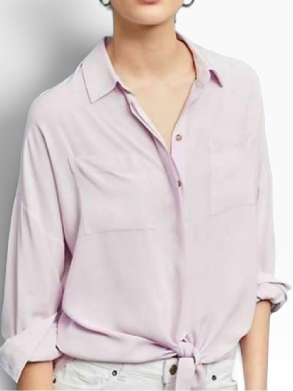 Maeve Light Pink Tie-Hem Button Down Shirt